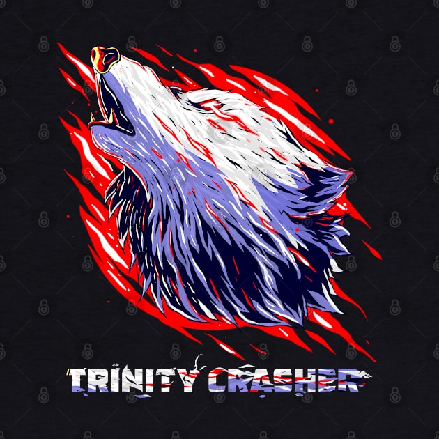 Trinity Crasher Red and white a Cool full Wolf tee by hammerhead555000